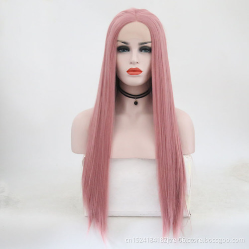 Colorful synthetic long hair wigs, wholesale ombre color silky straight longest lace front wig